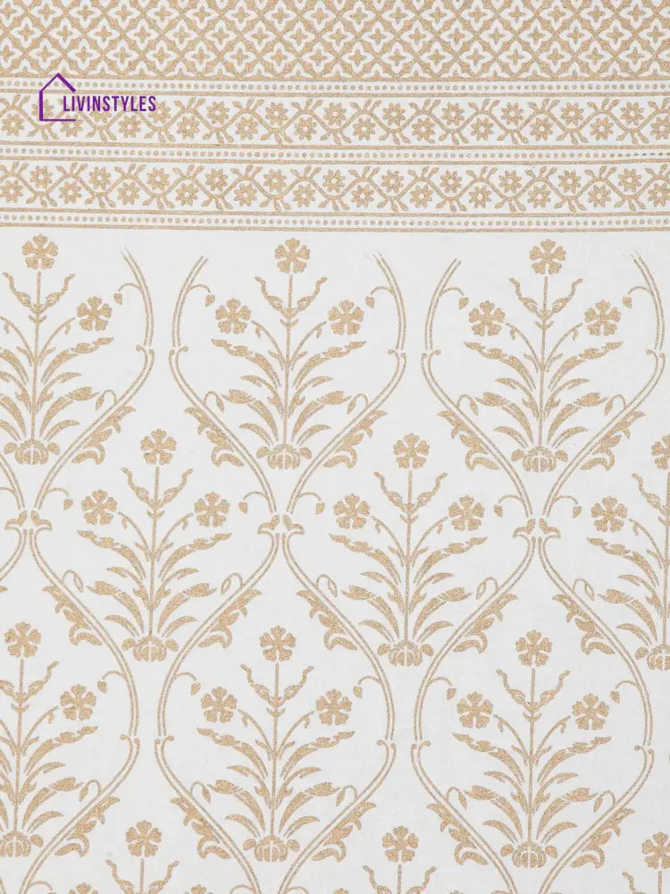 Screen Print Cotton White And Blue Floral Door Curtain Single Pc (51X85 Inch)
