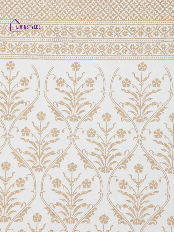 Screen Print Cotton White And Blue Floral Door Curtain Single Pc (51X85 Inch)