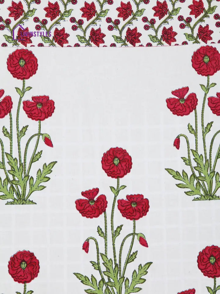 Screen Print Cotton White And Pink Floral Long Door Curtain Single Pc (51X108 Inch)