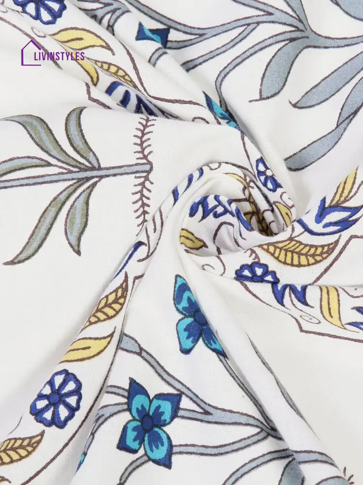 Screen Print Cotton White And Yellow Floral Door Curtain Single Pc (51X85 Inch)