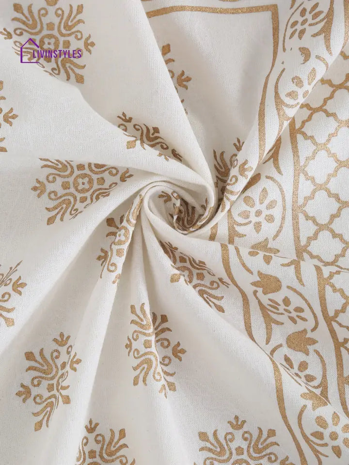 Screen Print Cotton White Color Double Bedsheet With 2 Pillow