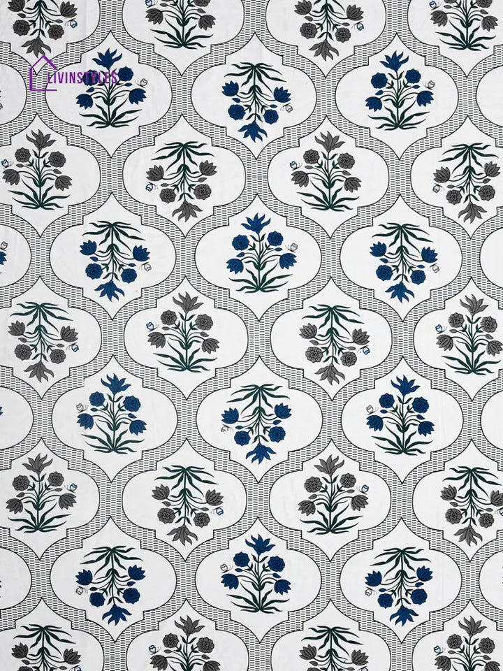 Screen Print Floral White Color Cotton Single Bedsheet With 1 Pillow Cover