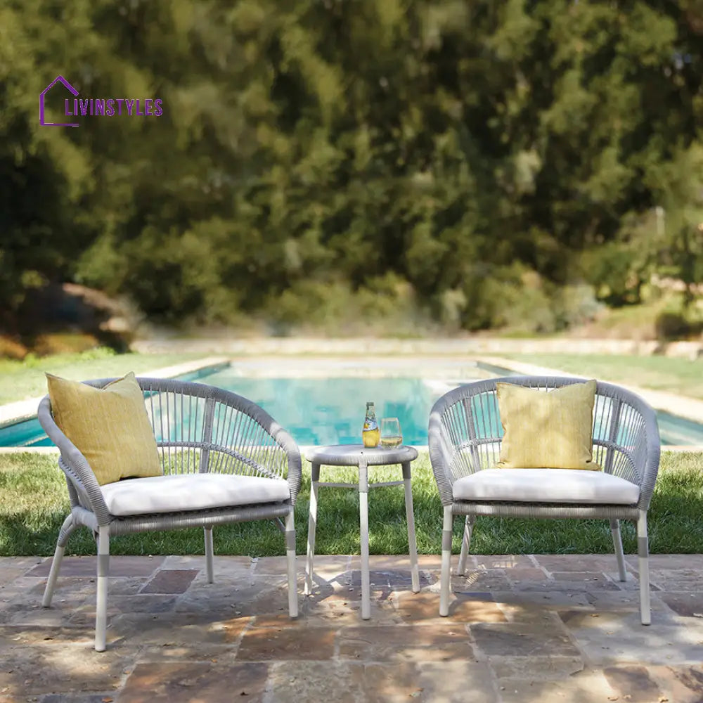 Scry Outdoor Patio Seating Set 2 Chairs and 1 Table Set (Silver + White) Braided & Rope - Coffee Table Sets