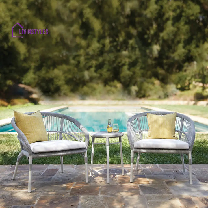 Scry Outdoor Patio Seating Set 2 Chairs and 1 Table Set (Silver + White) Braided & Rope - Coffee Table Sets