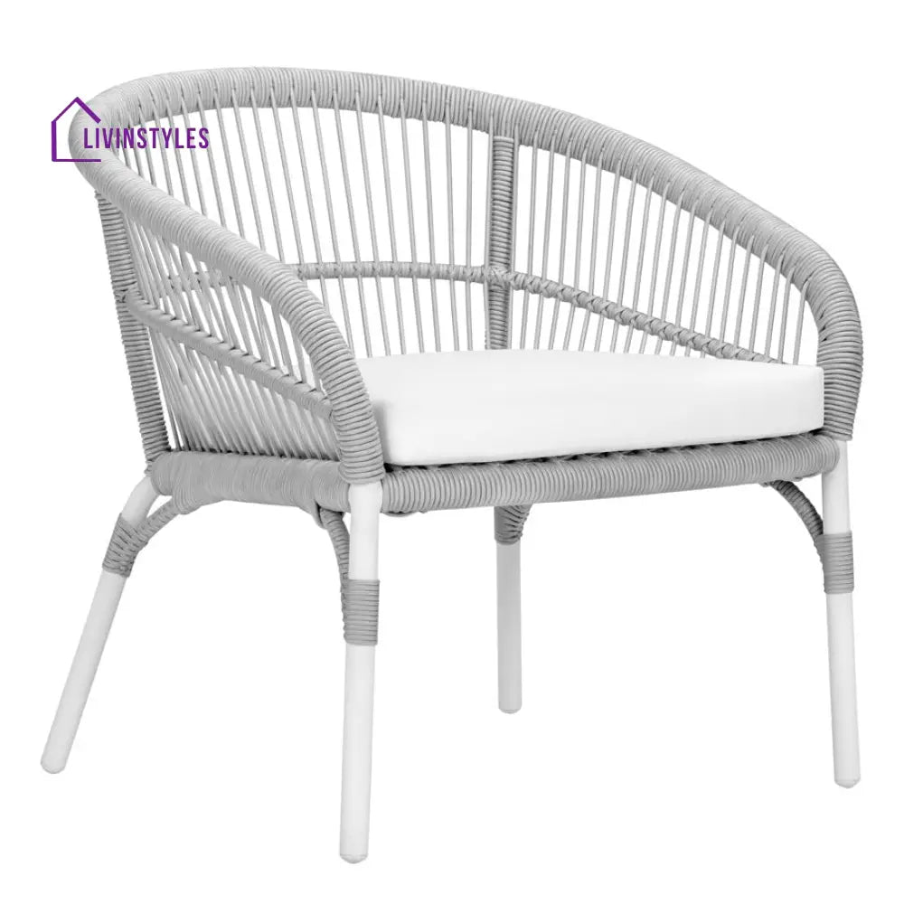 Scry Outdoor Patio Seating Set 2 Chairs and 1 Table Set (Silver + White) Braided & Rope - Coffee Table Sets