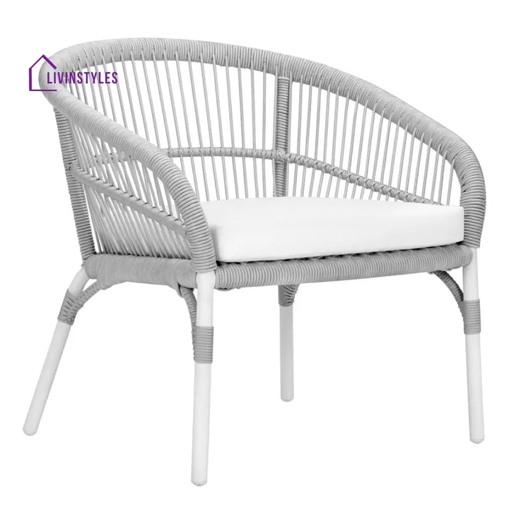 Scry Outdoor Patio Seating Set 2 Chairs and 1 Table Set (Silver + White) Braided & Rope - Coffee Table Sets