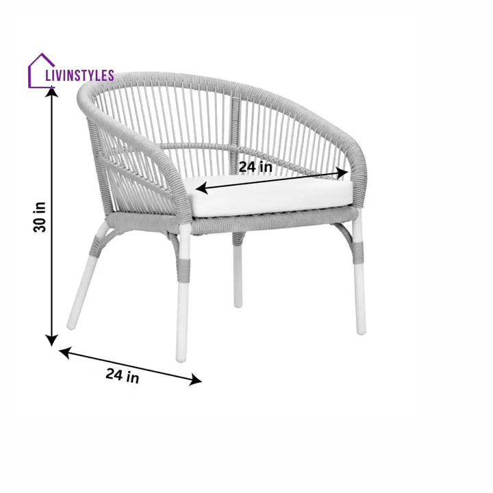 Scry Outdoor Patio Seating Set 2 Chairs and 1 Table Set (Silver + White) Braided & Rope - Coffee Table Sets