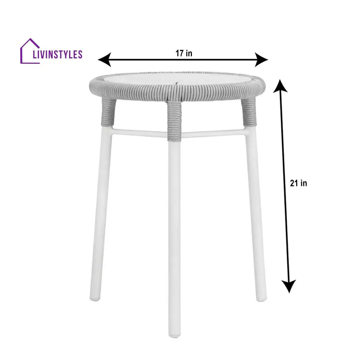 Scry Outdoor Patio Seating Set 2 Chairs and 1 Table Set (Silver + White) Braided & Rope - Coffee Table Sets