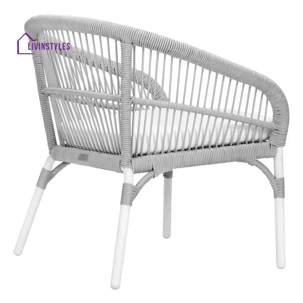 Scry Outdoor Patio Seating Set 2 Chairs and 1 Table Set (Silver + White) Braided & Rope - Coffee Table Sets