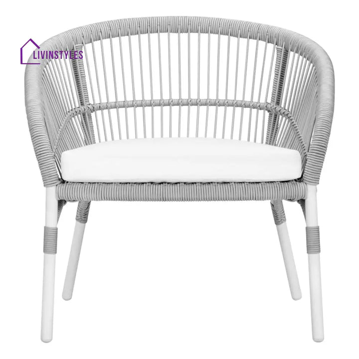 Scry Outdoor Patio Seating Set 2 Chairs and 1 Table Set (Silver + White) Braided & Rope - Coffee Table Sets