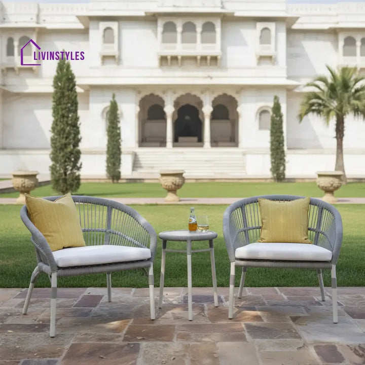 Scry Outdoor Patio Seating Set 2 Chairs and 1 Table Set (Silver + White) Braided & Rope - Coffee Table Sets