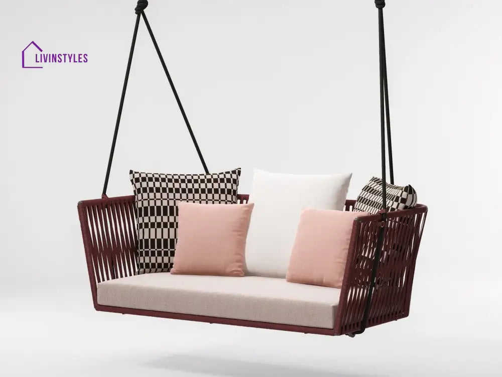 Scua Double Seater Hanging Swing Without Stand For Balcony Garden Swing (Red) Braided & Rope - Swings