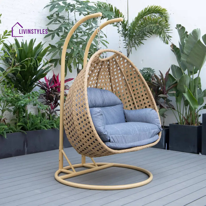 Scutari Double Seater Hanging Swing With Stand For Balcony Garden Swing (Honey) - Charcoal - Swings