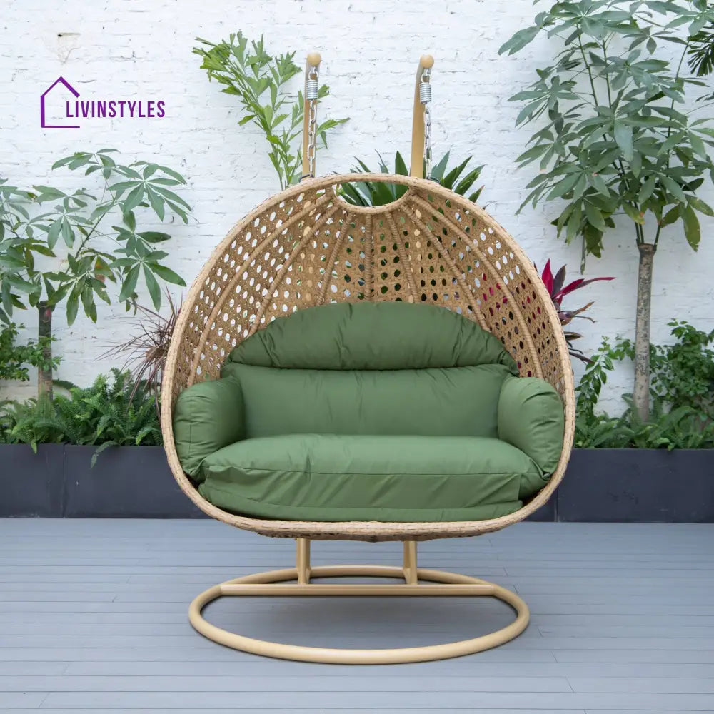 Scutari Double Seater Hanging Swing With Stand For Balcony Garden Swing (Honey) - Dark Green - Swings