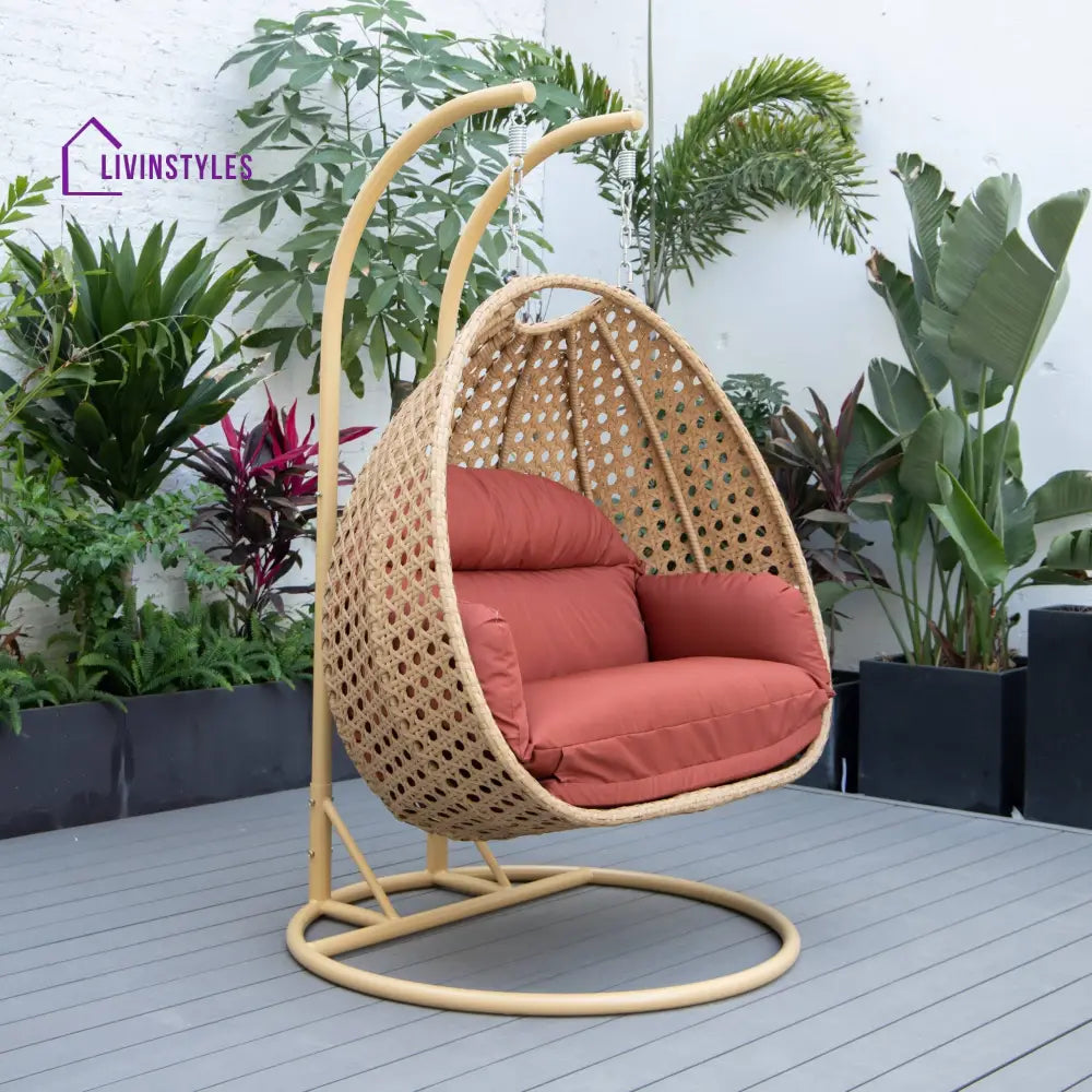 Scutari Double Seater Hanging Swing With Stand For Balcony Garden Swing (Honey) - Dark Orange - Swings
