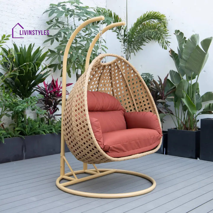 Scutari Double Seater Hanging Swing With Stand For Balcony Garden Swing (Honey) - Dark Orange - Swings