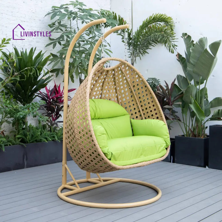 Scutari Double Seater Hanging Swing With Stand For Balcony Garden Swing (Honey) - Light Green - Swings