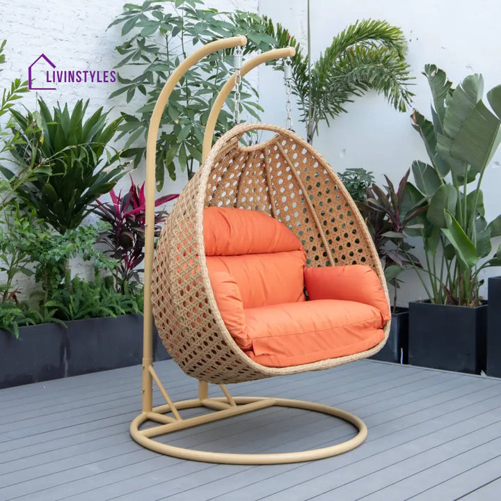 Scutari Double Seater Hanging Swing With Stand For Balcony Garden Swing (Honey) - Orange - Swings