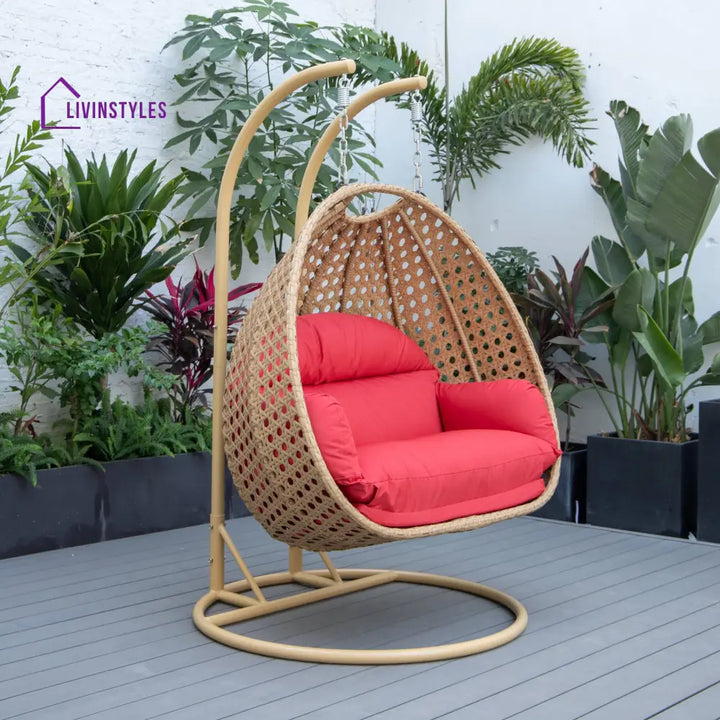 Scutari Double Seater Hanging Swing With Stand For Balcony Garden Swing (Honey) - Red - Swings