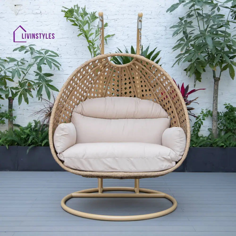 Scutari Double Seater Hanging Swing With Stand For Balcony Garden Swing (Honey) - Swings