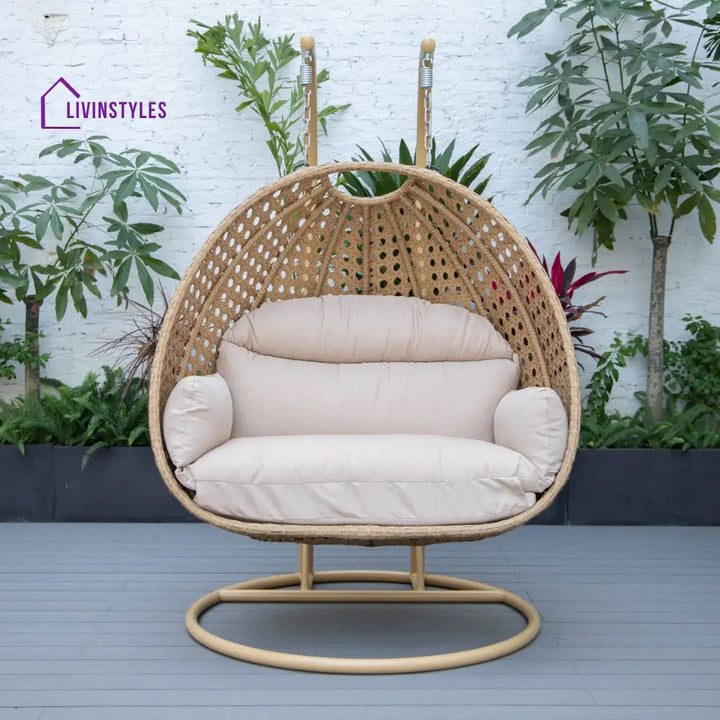Scutari Double Seater Hanging Swing With Stand For Balcony Garden Swing (Honey) - Swings