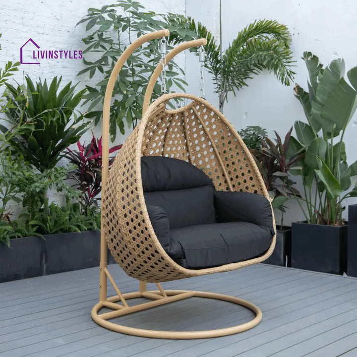 Scutari Double Seater Hanging Swing With Stand For Balcony Garden Swing (Honey) - Swings