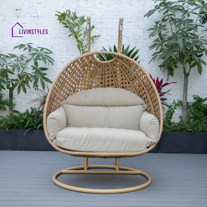 Scutari Double Seater Hanging Swing With Stand For Balcony Garden Swing (Honey) - Taupe - Swings