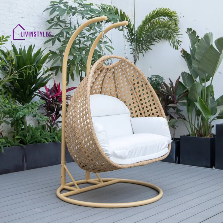 Scutari Double Seater Hanging Swing With Stand For Balcony Garden Swing (Honey) - White - Swings