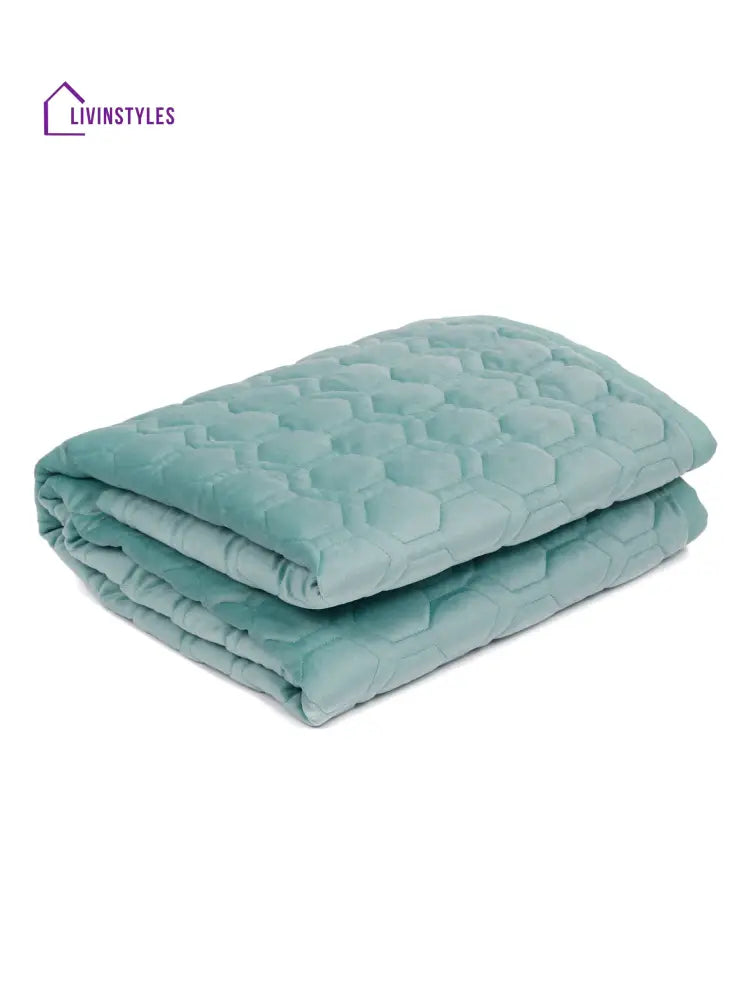Sea Green Honey Comb Quilted Velvet 3 Seater Sofa Cover With 2 Pcs Hand Rest Slip Cover Sofa
