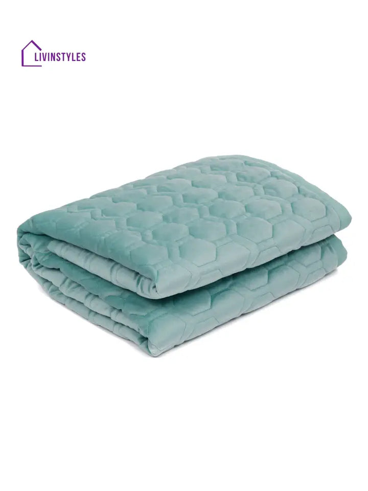 Sea Green Honey Comb Quilted Velvet 3 Seater Sofa Cover With 2 Pcs Hand Rest Slip Cover Sofa