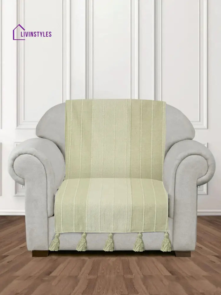 Sea Green Stripe Hand Woven Cotton 1 Seater Sofa Cover Slip Cover Sofa