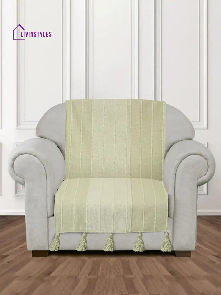 Sea Green Stripe Hand Woven Cotton 1 Seater Sofa Cover Slip Cover Sofa