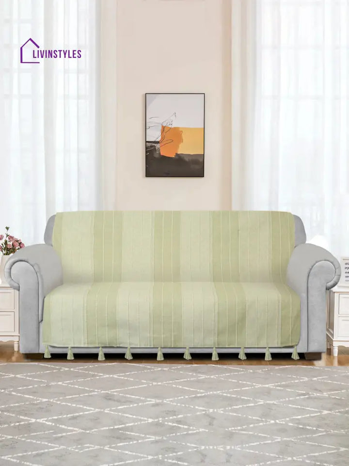 Sea Green Stripe Hand Woven Cotton 3 Seater Sofa Cover Slip Cover Sofa