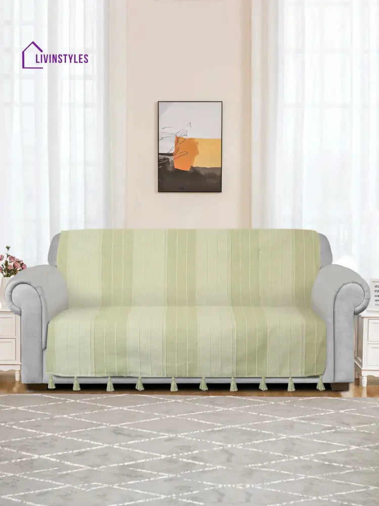 Sea Green Stripe Hand Woven Cotton 3 Seater Sofa Cover Slip Cover Sofa