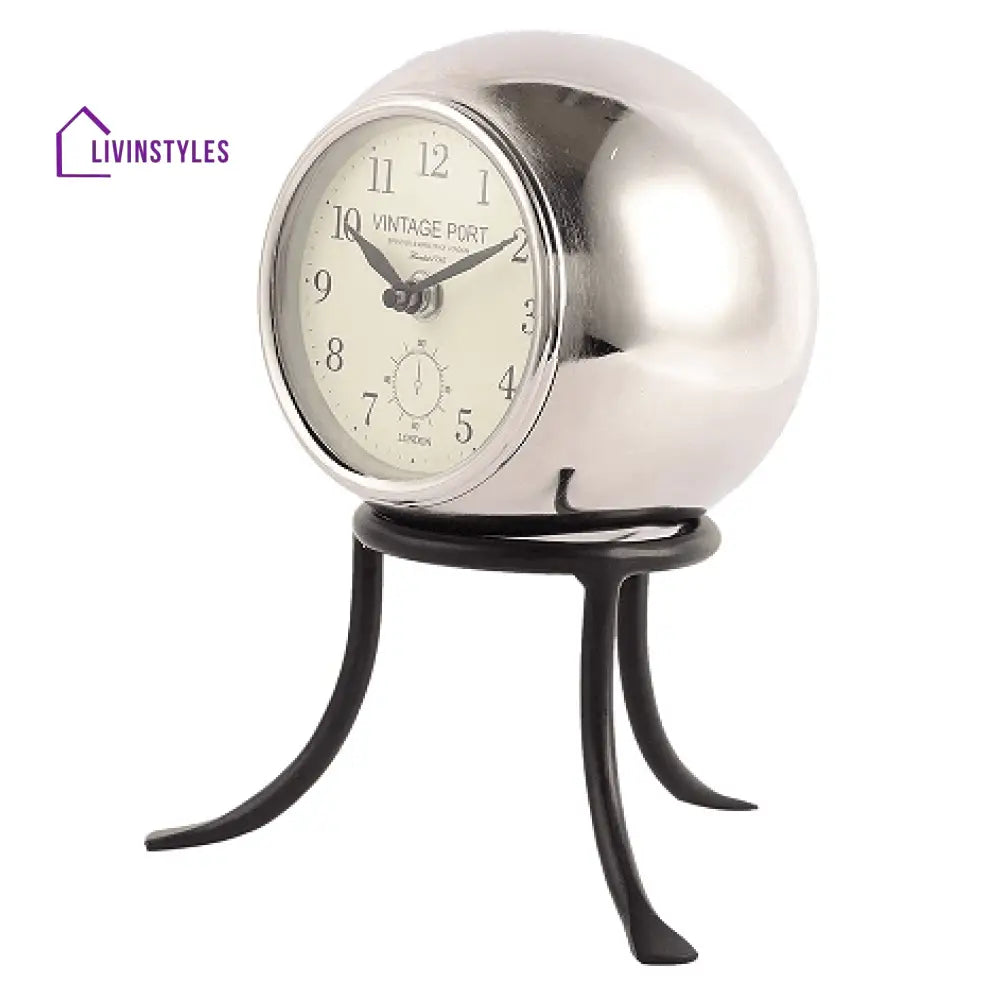 Seated Sphere Clock In Silver & Black Colour