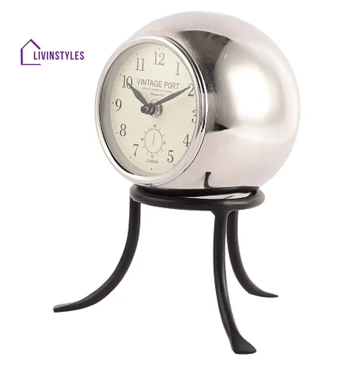 Seated Sphere Clock In Silver & Black Colour