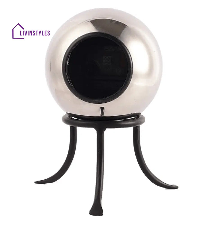 Seated Sphere Clock In Silver & Black Colour