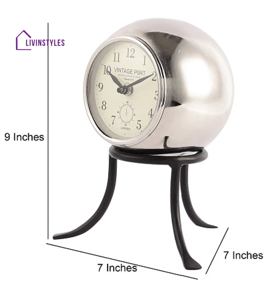 Seated Sphere Clock In Silver & Black Colour