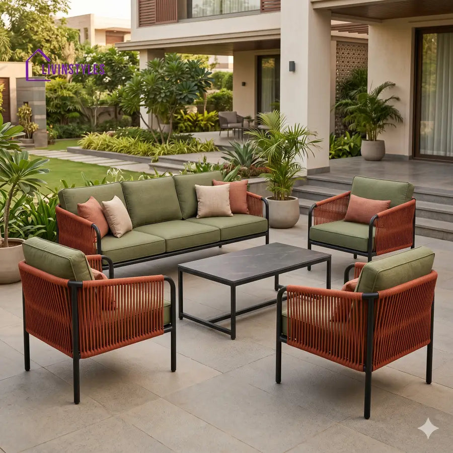 Sebastian Premium MS Frame with Powder Coated Outdoor Sofa Set with Weather Proof Fabric
