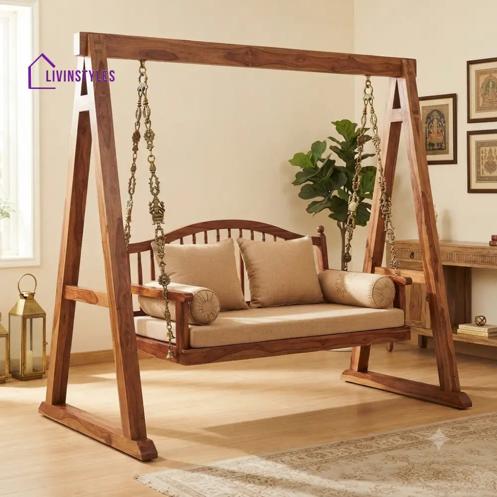 Sébastien 2 Seater Wooden Swing for Home | Wooden Jhula for home