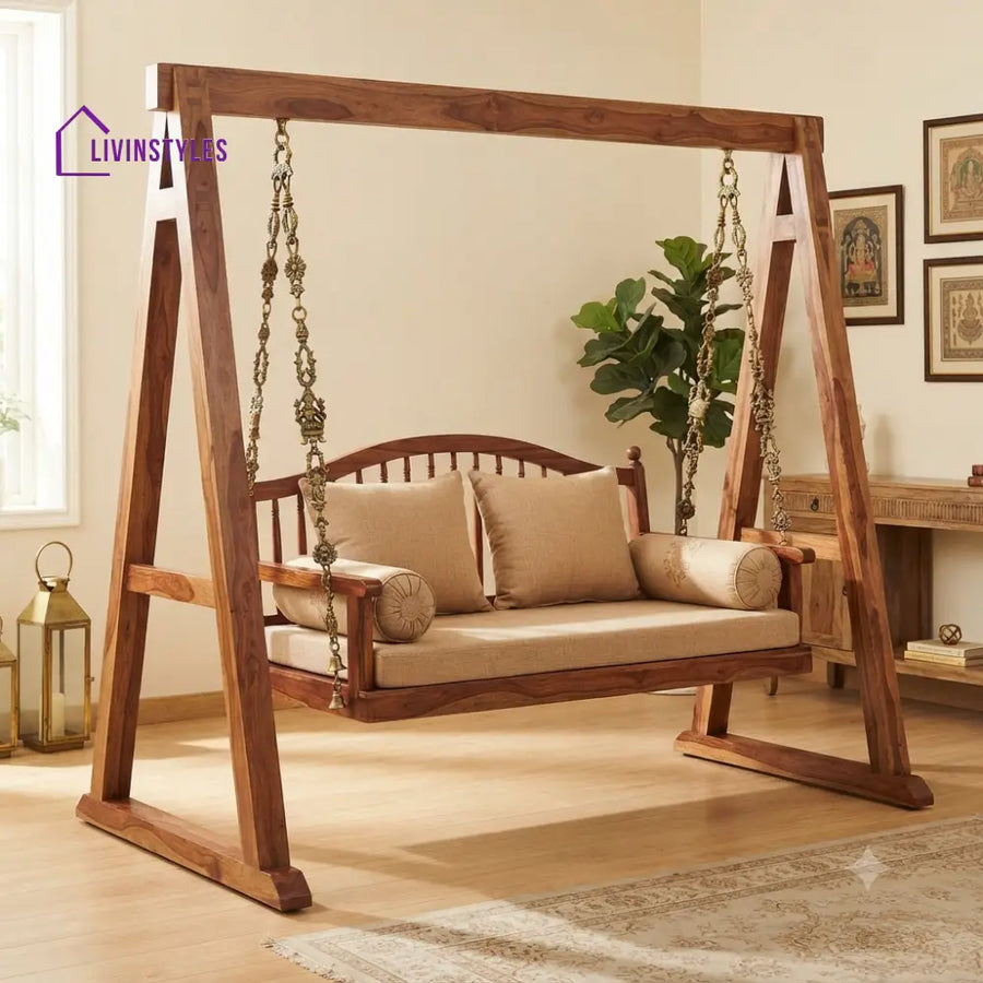 Sébastien 2 Seater Wooden Swing for Home | Wooden Jhula for home