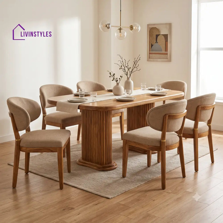 Sebastien Premium Mango Wood 6 Seater Dining Table Set | Natural Finish