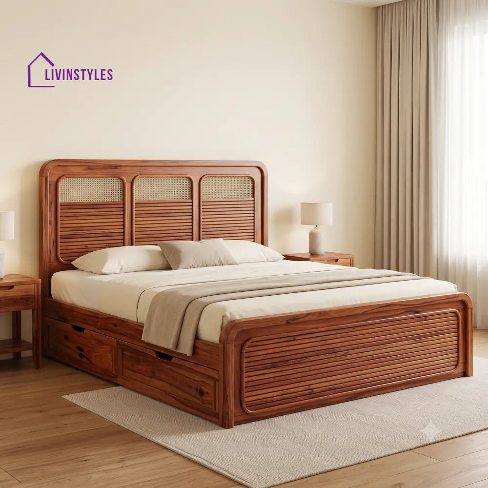 Sebastien Premium Wooden Bed with Drawer Storage | King Size Bed & Queen Size Bed Online