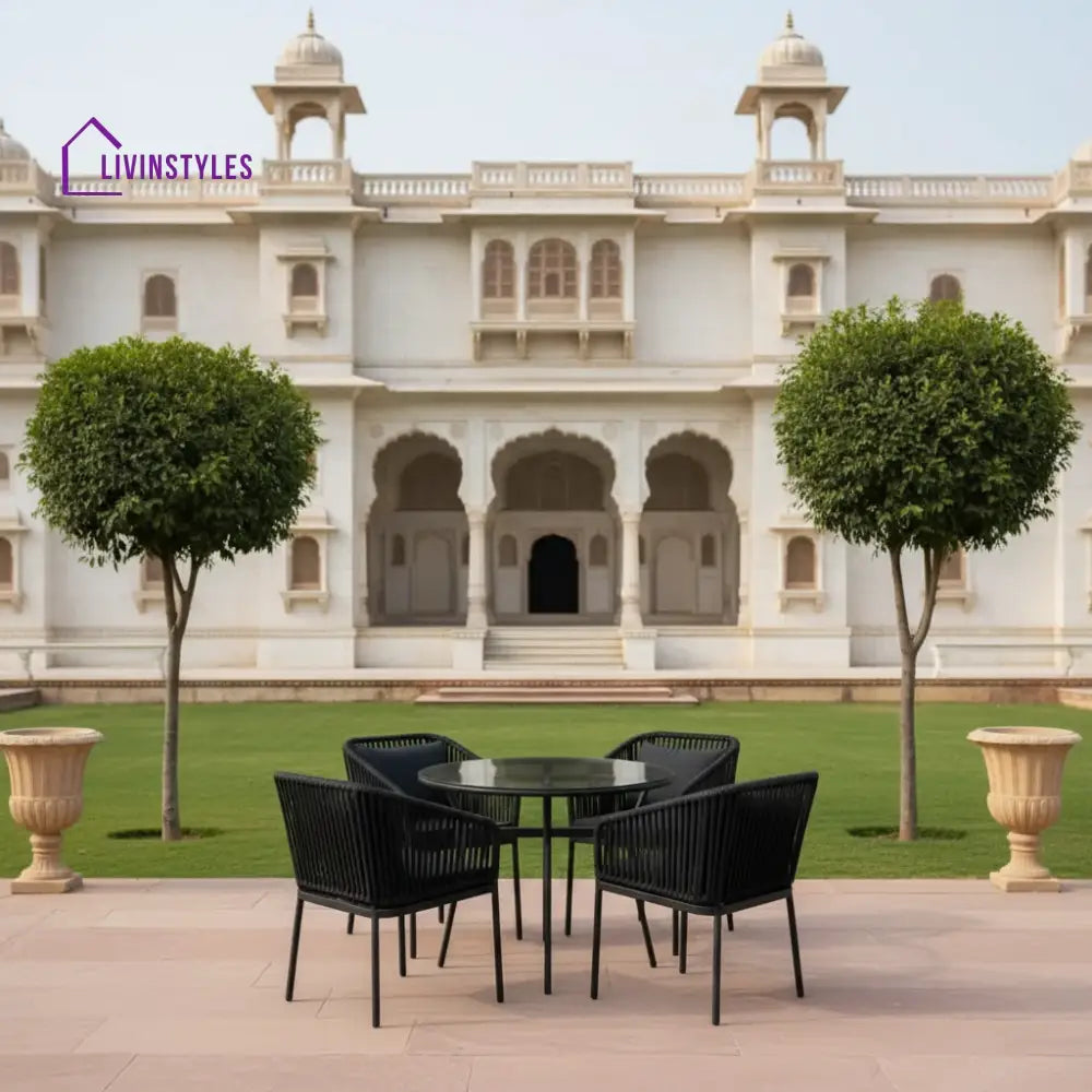 Sedona Outdoor Patio Seating Set 4 Chairs and 1 Table Set (Black) Braided & Rope - Coffee Table Sets