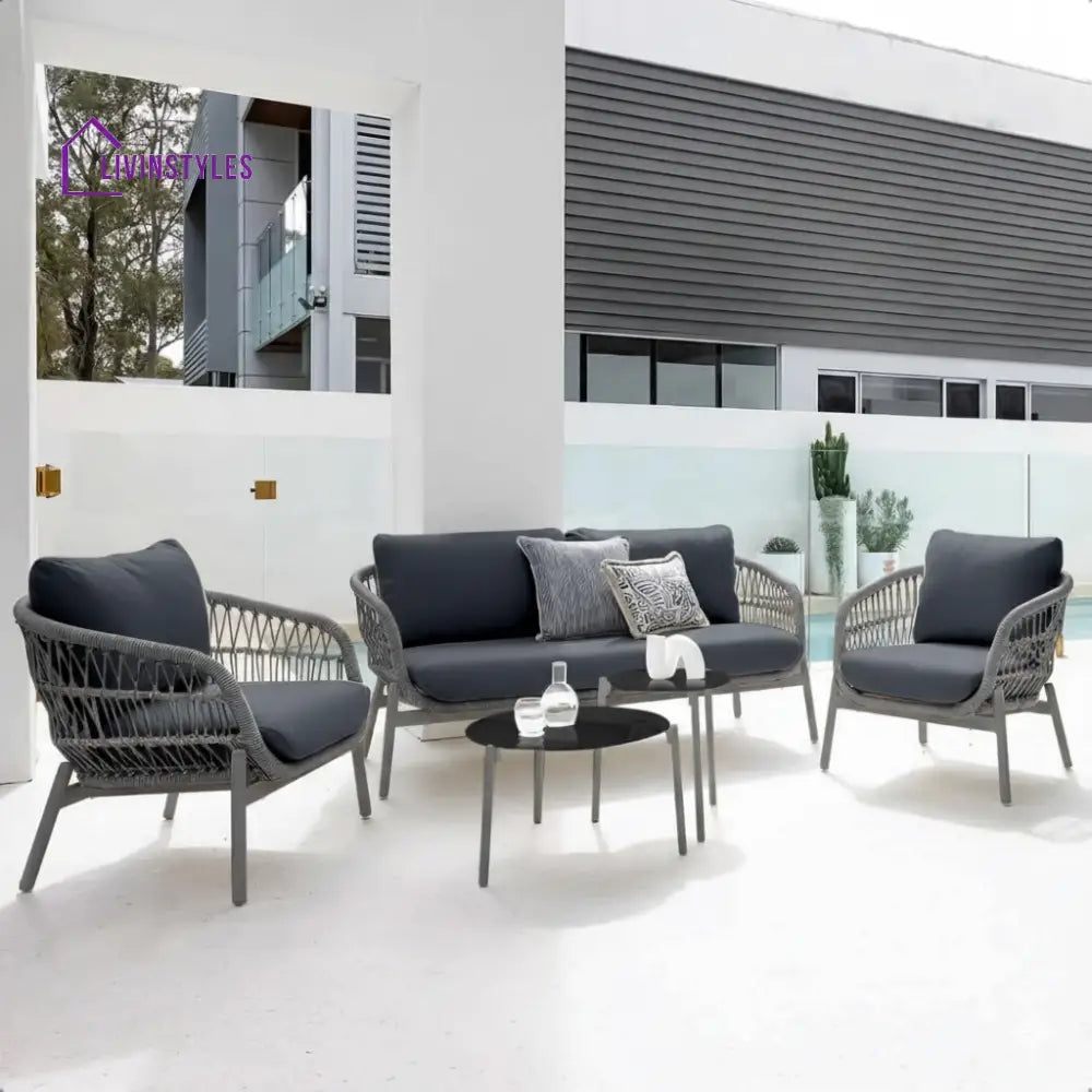 Seibi Outdoor Garden Balcony Sofa Set 2 Seater 2 Single Seater 2 Center Table Set Braided and Rope - Gray - Sofa Sets