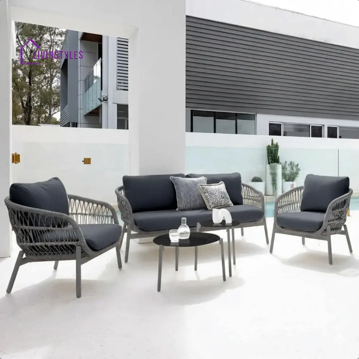 Seibi Outdoor Garden Balcony Sofa Set 2 Seater 2 Single Seater 2 Center Table Set Braided and Rope - Gray - Sofa Sets