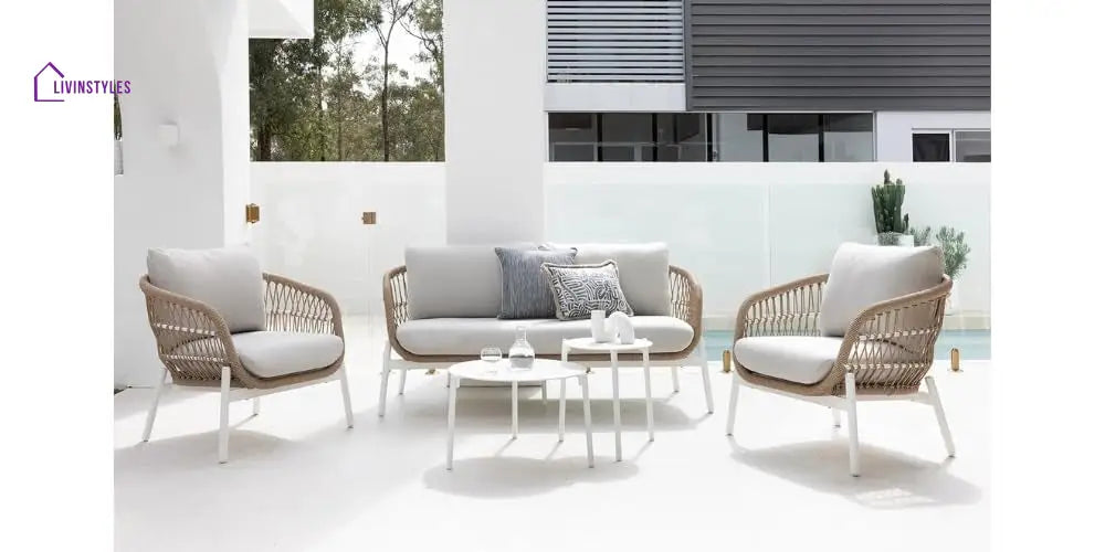Seibi Outdoor Garden Balcony Sofa Set 2 Seater 2 Single Seater 2 Center Table Set Braided and Rope - Sofa Sets