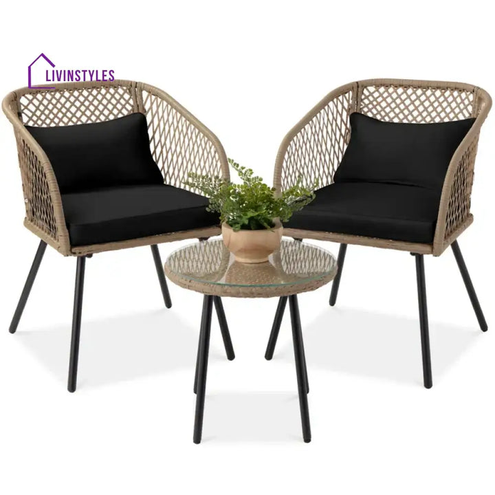 Seidel Outdoor Patio Seating Set 2 Chairs and 1 table Set (Tan) - Black - Coffee Table Sets