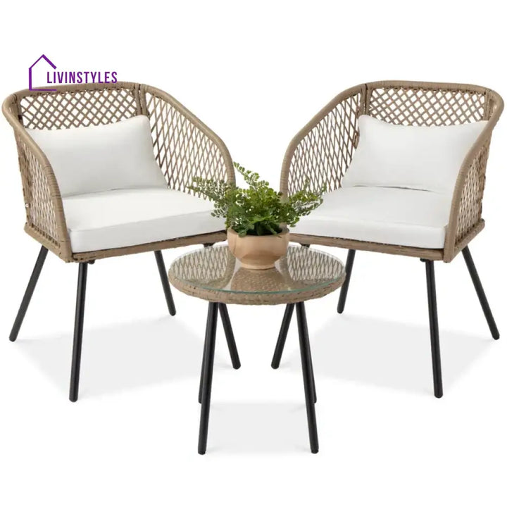 Seidel Outdoor Patio Seating Set 2 Chairs and 1 table Set (Tan) - White - Coffee Table Sets