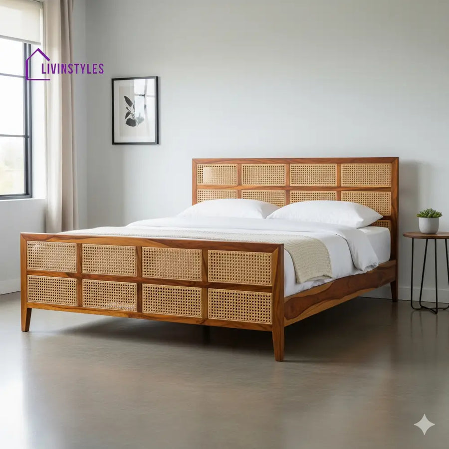 Sejal Sheesham Wood & Cane Bed – Honey Finish